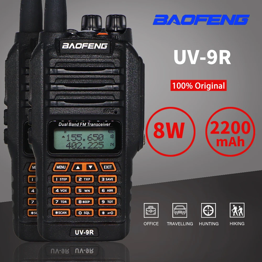 2 шт. 8 Вт Baofeng UV-9R Водонепроницаемая рация для CB Ham радиостанции 10 км двухстороннее радио UHF VHF домофон приемопередатчик