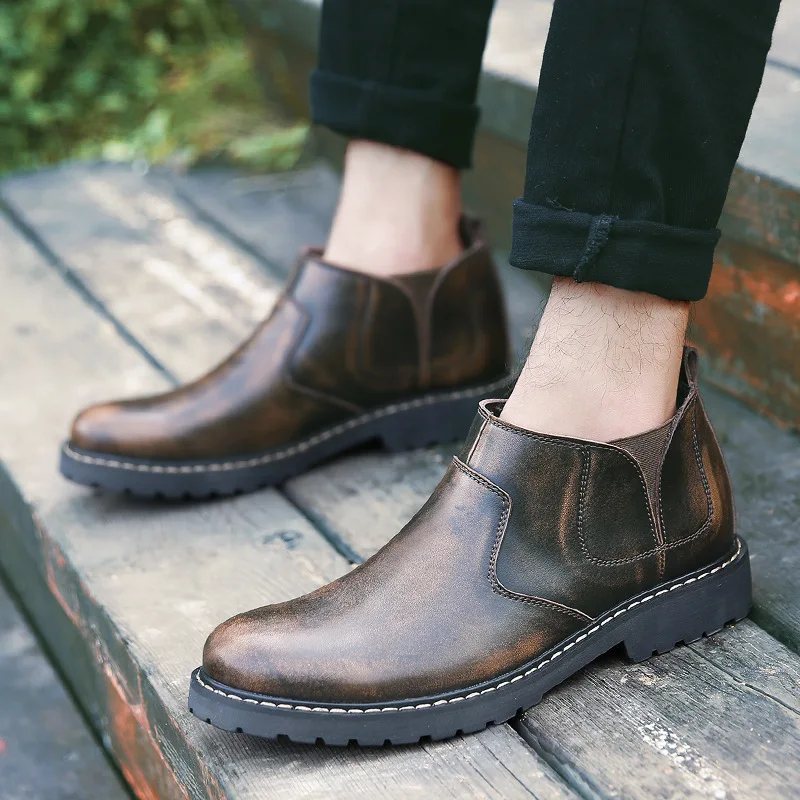 

Summer And Autumn Foot Covering Chelsea Martin Boots Men's Casual Leather Shoes Korean-style Trend Short Boots Retro Outdoor Ver