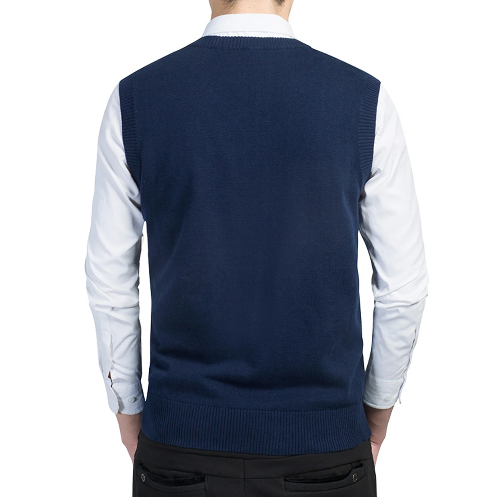 Men Sweater Vests Mens Knitted Vest Men Autumn Winter Solid Color Sleeveless V Neck Knitted Sweater Business Vest