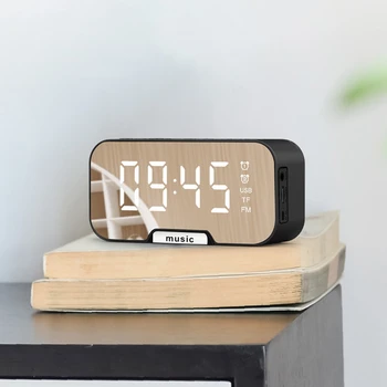 

New Alarm Clock Bluetooth Speaker Multifunction with LED Mirror Snooze Wireless Subwoofer Music Player Table Clock