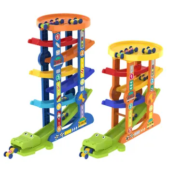 

Baby track scooter Toy Slide Rail Car Educatioal Six Seven Track Gliding Rail Car Kids Steam Ramp Racing Track Toy with 6 Cars
