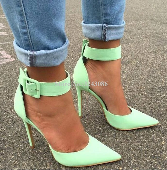 beginnen Surichinmoi Incident, evenement Candy Color Suede Ankle Buckle High Heels Dress Shoes Woman Sexy Pointed  Toe Nude Light Green Stiletto Heels Pumps Large Size - Pumps - AliExpress