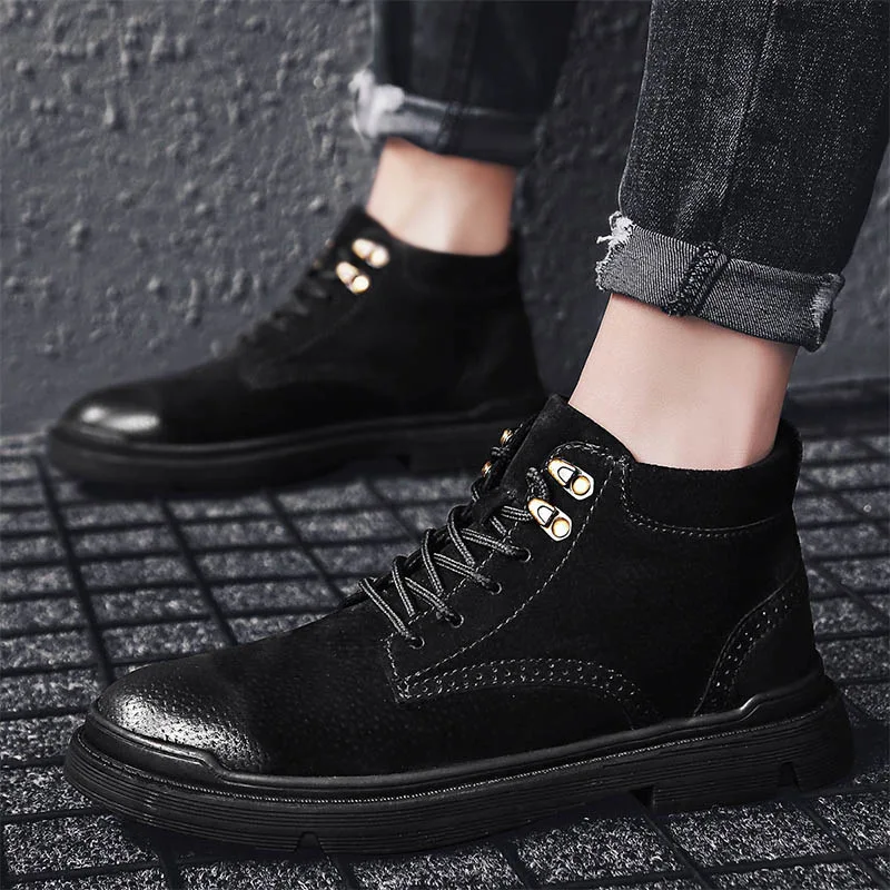 

Shoe Men's 2020 Spring New Style British Style Extra High Genuine Leather Martin Boots Casual Retro Worker Boot MEN'S BOOTS