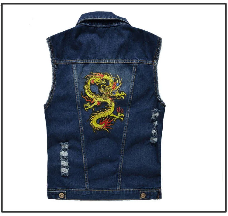 Idopy Men`s Cool Denim Vest Dragon 