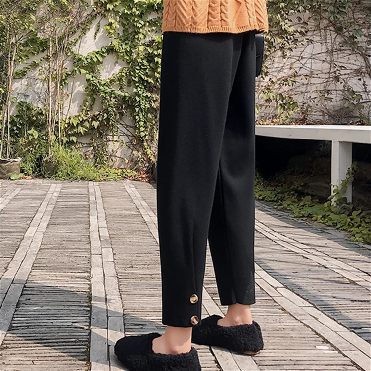 Colorfaith Новинка осень зима женские брюки вязание шерстяное высокая посадка на пуговице Элегантные корейские стильные брюки до щиколотки P6116