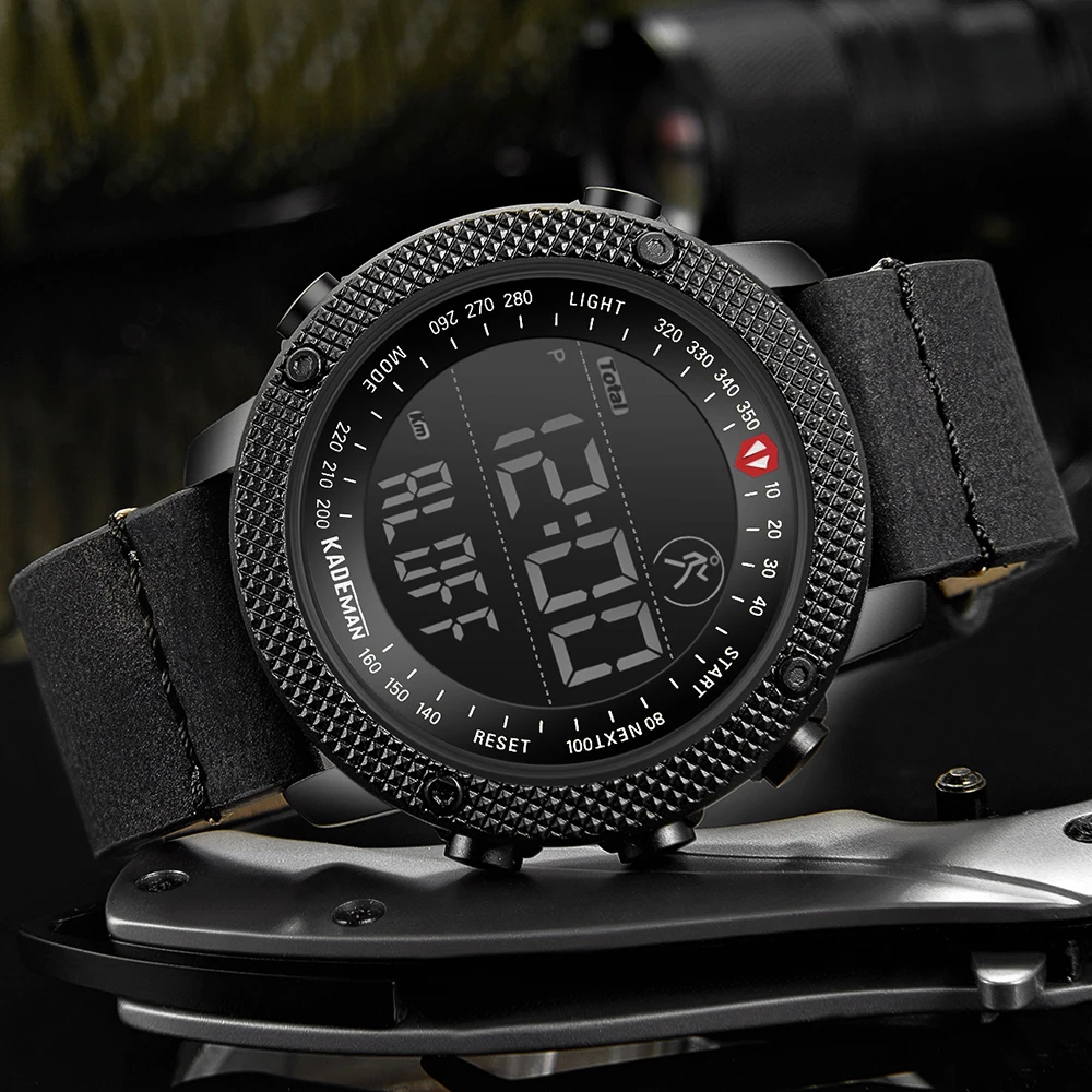 KADEMAN лучший бренд класса люкс Модные мужские спортивные часы водонепроницаемые цифровые светодиодные милитари кожаные наружные наручные часы Relogio 6121G