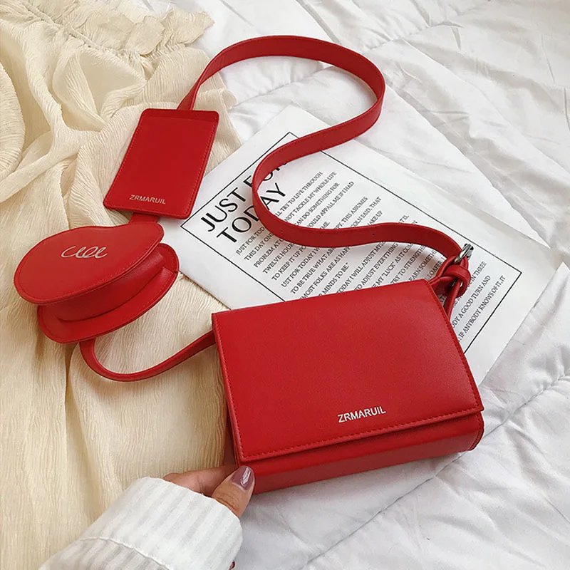 Red Bags Модные женские сумки через плечо, брендовая дизайнерская сумка через плечо, комплект из 3 предметов, Карманный Женский кошелек из искусственной кожи с небольшим клапаном для телефона для девочек - Цвет: Red Bags