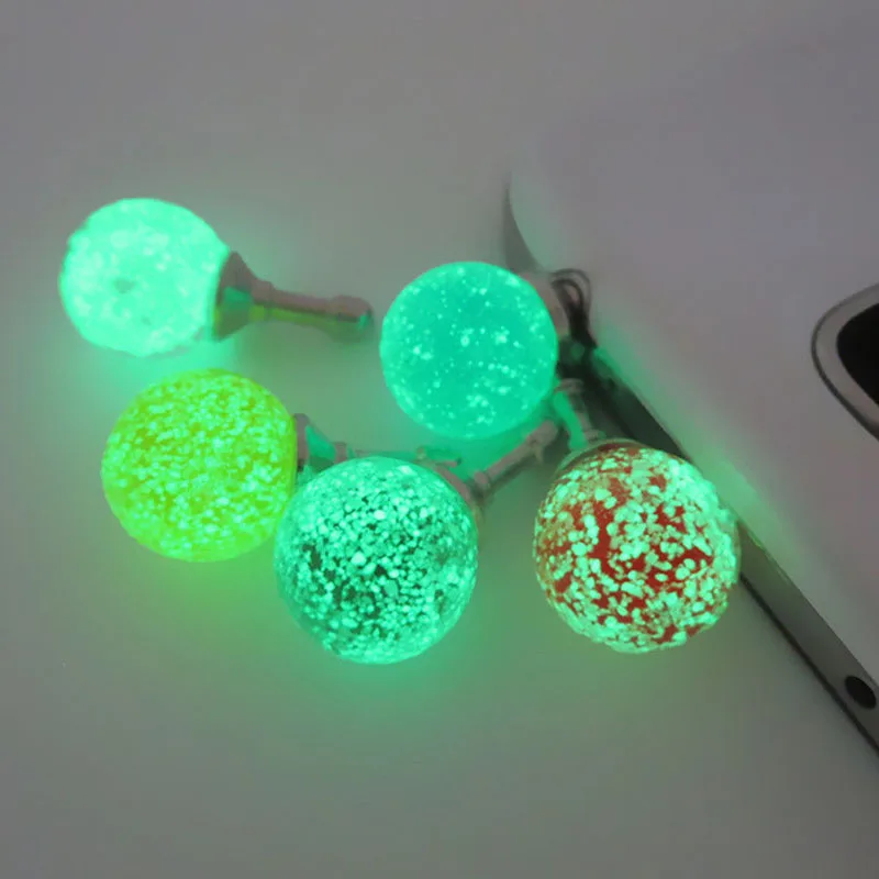 1PC Colurful Round Rhinestone Luminous Dust Plug Mobile Phone 3.5mm Earphone Jack Anti Dust Plug Universal Headphone Dust Cap