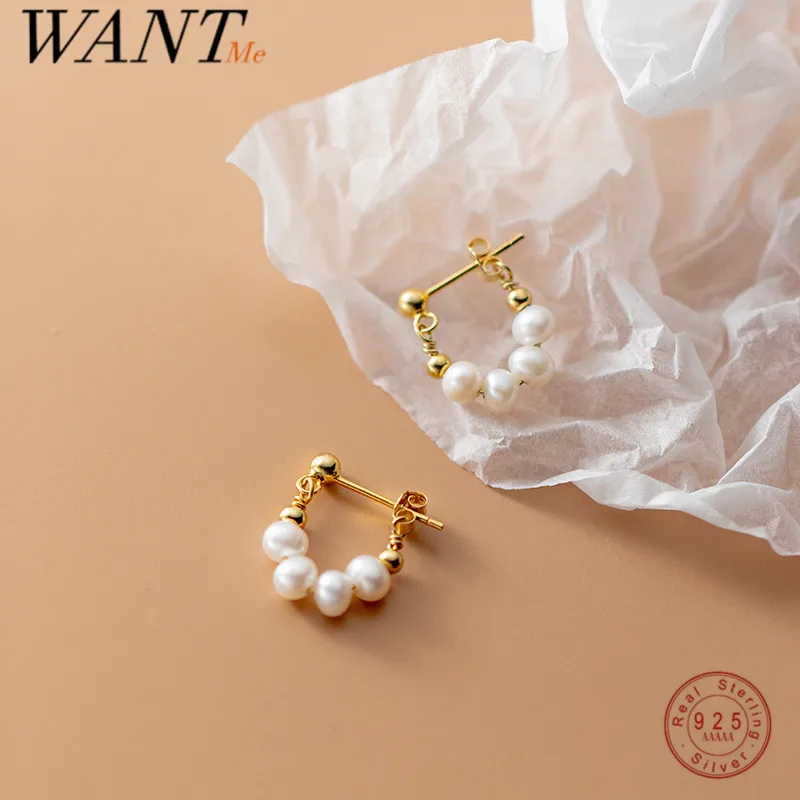 WANTME – boucles d'oreilles en argent Sterling 925 pour femmes, style Punk, bohème, naturel, Baroque, perle, Huggies, mode européenne Simple, bijoux de fête