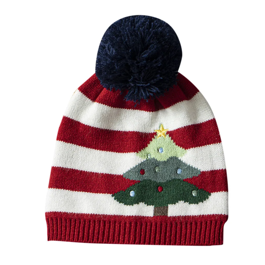 E Рождественская Детская шляпа в полоску для маленьких мальчиков и девочек, вязаная шапка зима, теплая шапочка с помпоном, шапка для мальчиков и девочек, От 0 до 5 лет - Цвет: E