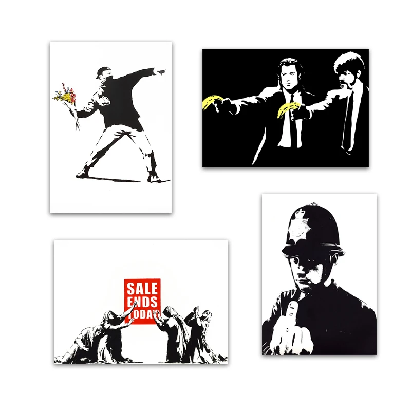 Banksy Most Famous Graffiti Artworks Printed on Canvas