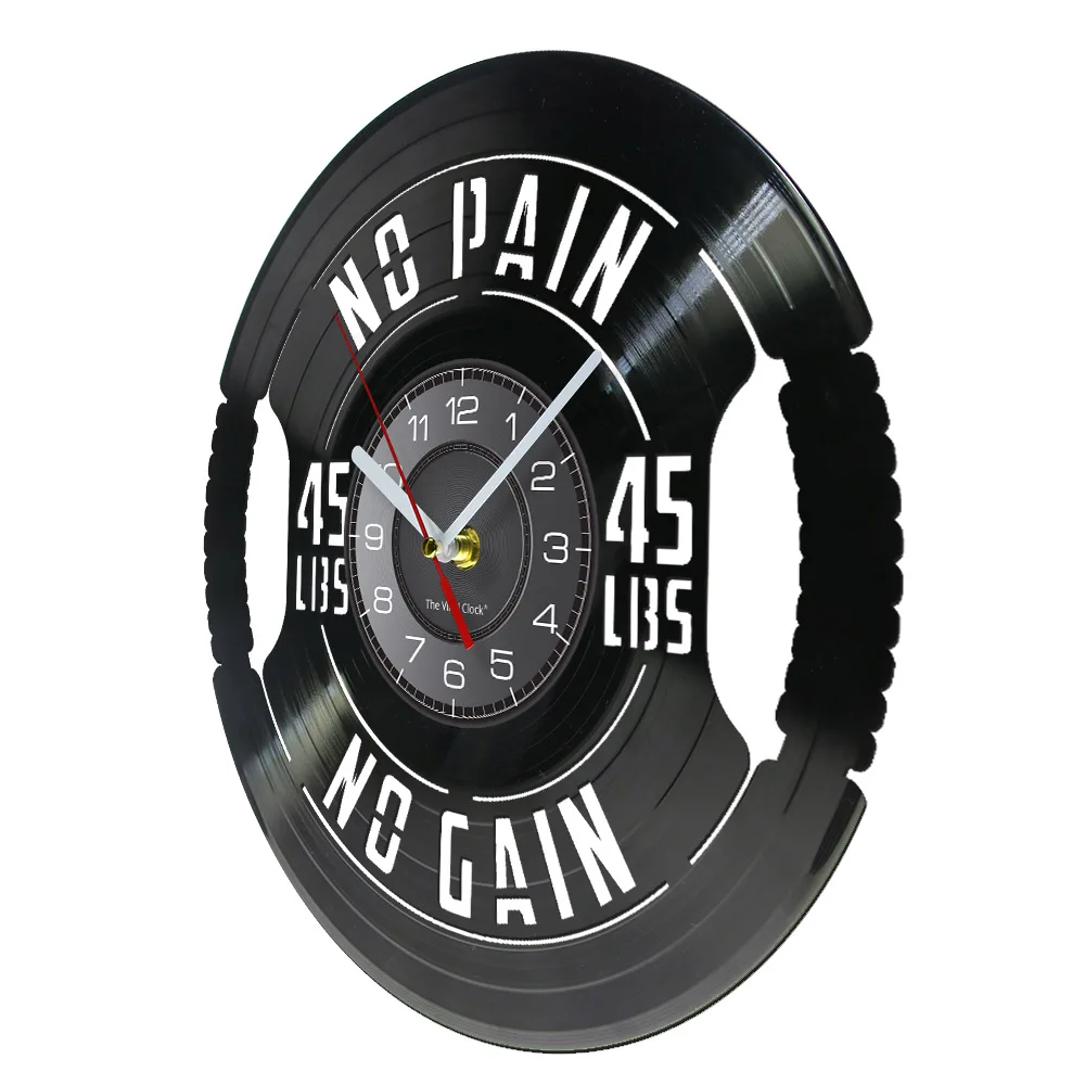 Fitness Gym Sign Weight Plate 45lbs Vinyl LP Record Wall Clock Workout Room Weightlifting Decor Artwork Clock Fitness Gift 2