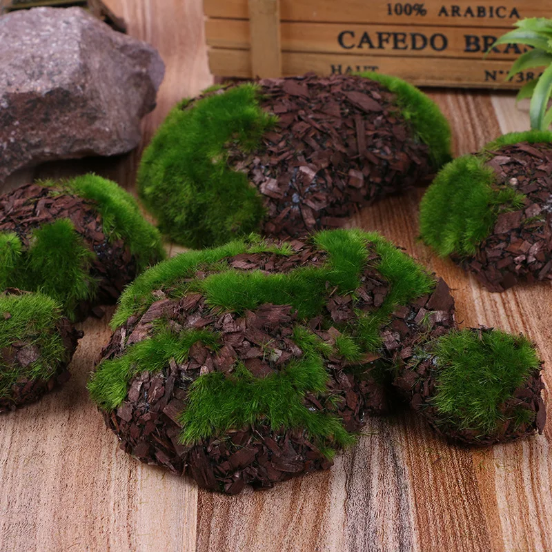 6Pcs Artificial Moss Rock Decorative Green Ball Fake Covered Stone No C0 