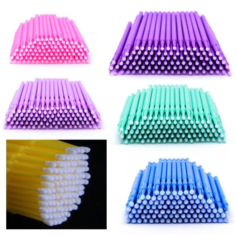 100pcs pack Eyebrow Eyelash Cotton Swab Plastic Micro Brush Disposable Material Eyebrow Applicator Medium Fineness Cotton 2