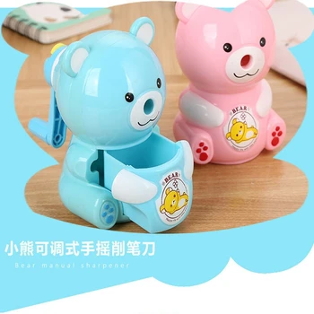 

1 Pcs Bear Hand-Cranked Automatic Pen Pencil Machine Kawaii Student Pencil Sharpener Hand Crank School Supplies Stationery