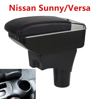 

For Nissan micra/March Armrest Box Car Center Storage Box With Cup Holder Ashtray Stowing Tidying Arm Rest Rotatable Car-styling