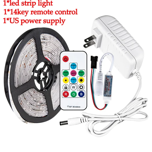 WS2811 RGB Светодиодная лента Водонепроницаемый 30/60 светодиодный s/m лента DC 12V Гибкая полоса света для ПК ТВ украшения для кухни - Испускаемый цвет: 1 tape and 14 key US