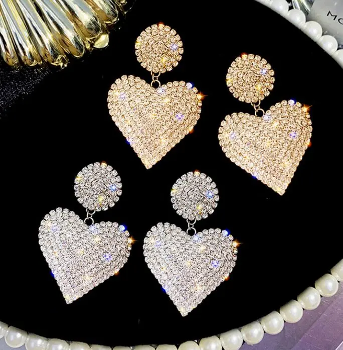 exaggerated Full crystal heart earrings contracted joker long Women trendy Jewelry | Украшения и аксессуары