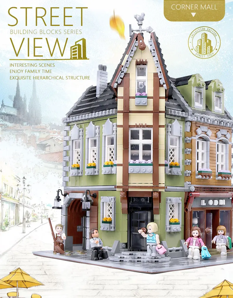 

MOC Streetview series The brickstive victor's lab Corner Shop Model Building Blocks Bricks Kids Toy Christmas Birthday Gifts