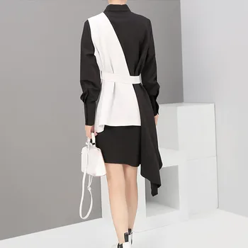 

2019 Autumn Women Long Sleeve Shirt Dress Irregular Stripes Print Dress Casual Loose Lady Work Dresses