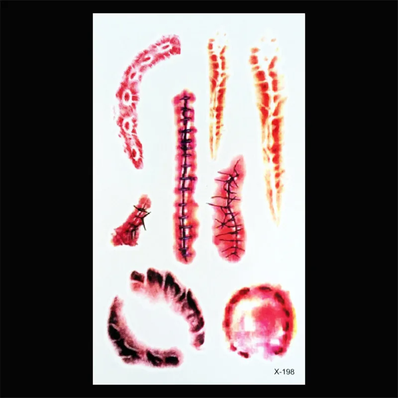 Waterproof Temporary Tattoo Sticker Halloween Terror Wound Realistic Blood Injury Scar Fake Tattoo Sticker Bloody Makeup - Цвет: D
