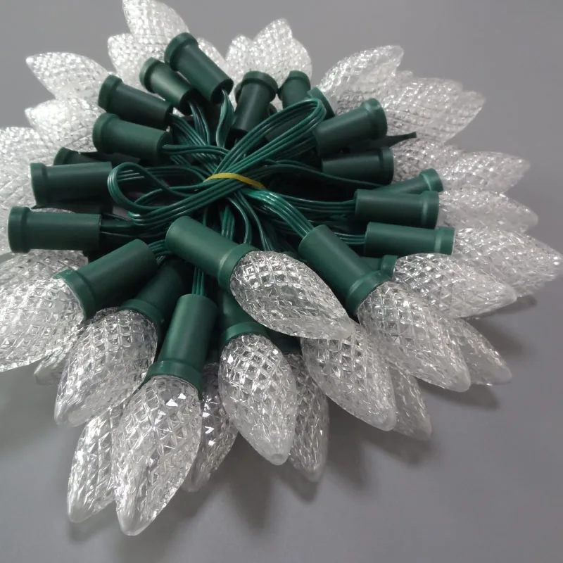 

50nodes smart pixel bulb C7/C9 DC12V WS2811 LED Christmas decorations lights;6inches wire spacing;all GREEN wire;IP68