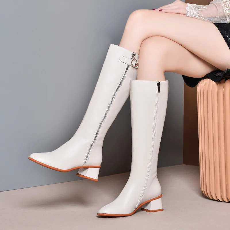 MORAZORA/Новинка года; брендовые сапоги до колена из натуральной кожи; Дамская обувь на среднем каблуке с квадратным носком; высококачественные зимние женские сапоги
