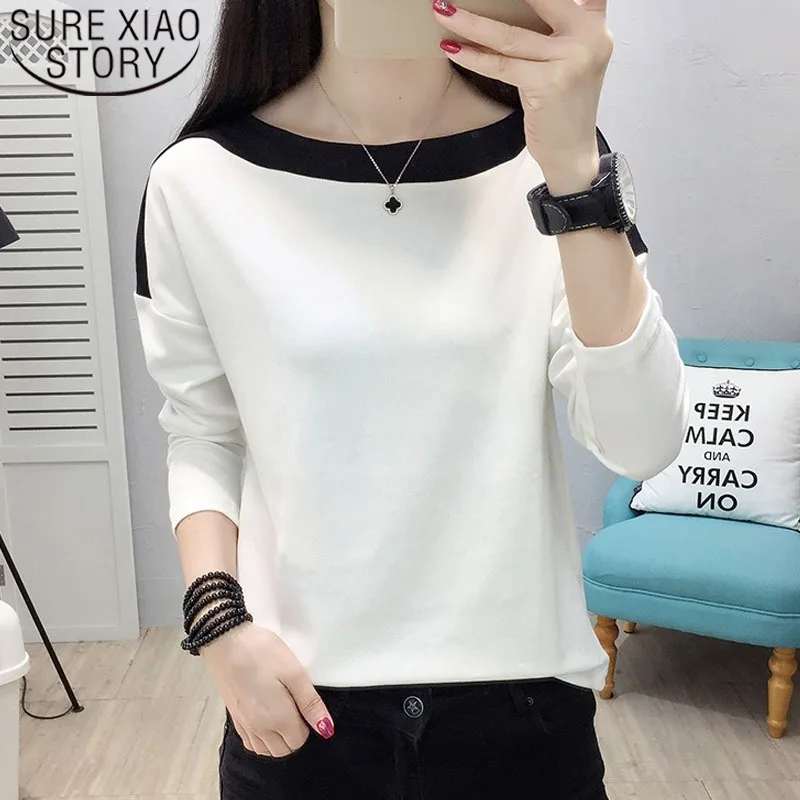 

2021 Spring Long Sleeve Shirt Korean Style Solid Slash Neck Women Shirts OL Stitching Women Blouse Tops Chemisier Femme 7989