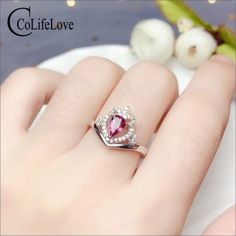 Женское кольцо с короной из серебра 925 пробы обручальное натуральным розовым