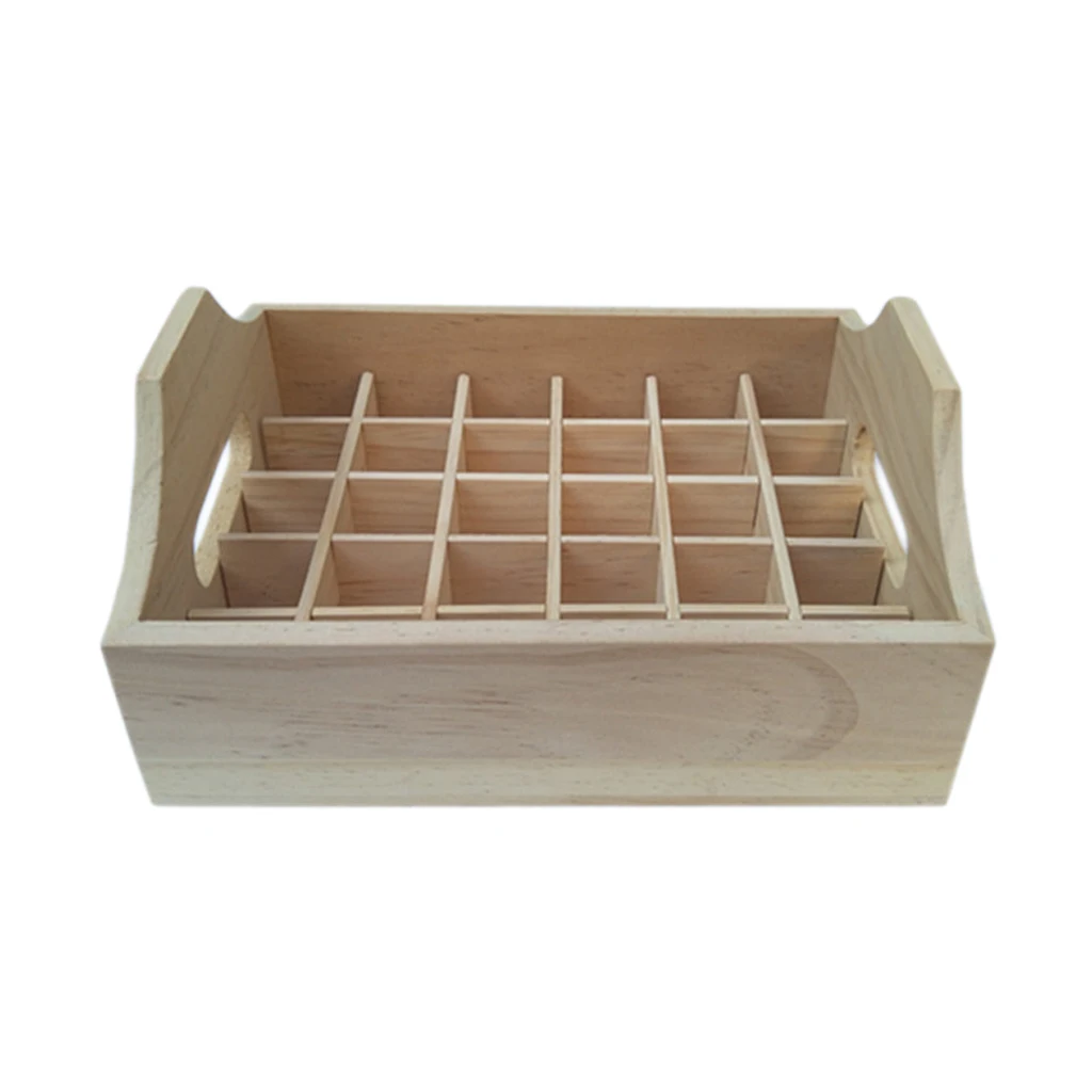 30 Grids Essential Oil Storage Box Wooden Holder Display Case with Handle Organizer Tray For 20ml Bottles, Natural Pine Wood