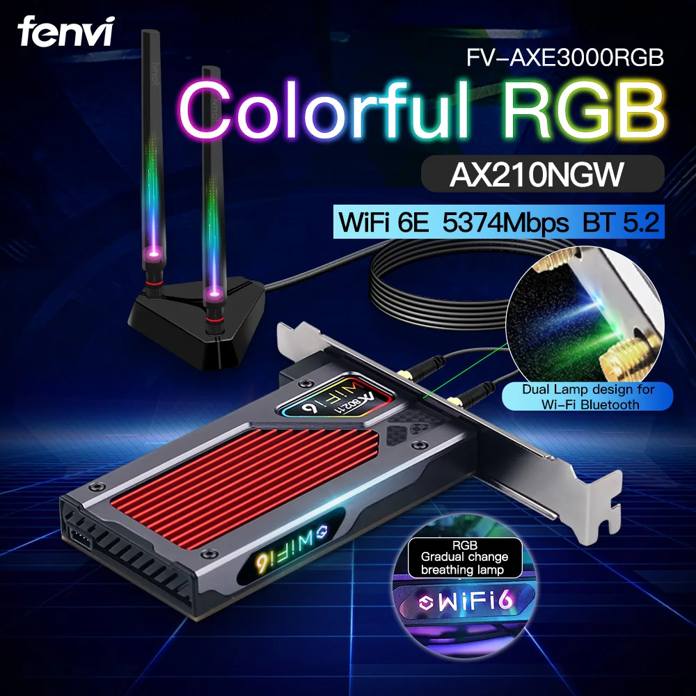 Fenvi FV-AXE3000 Wi-Fi 6E AX210 Bluetooth 5.2 Wireless 5374M 2.4G/5G/6G 802.11AX/AC WiFi6 AX200NGW PCIe WIfi Wlan Card Adapter wifi usb