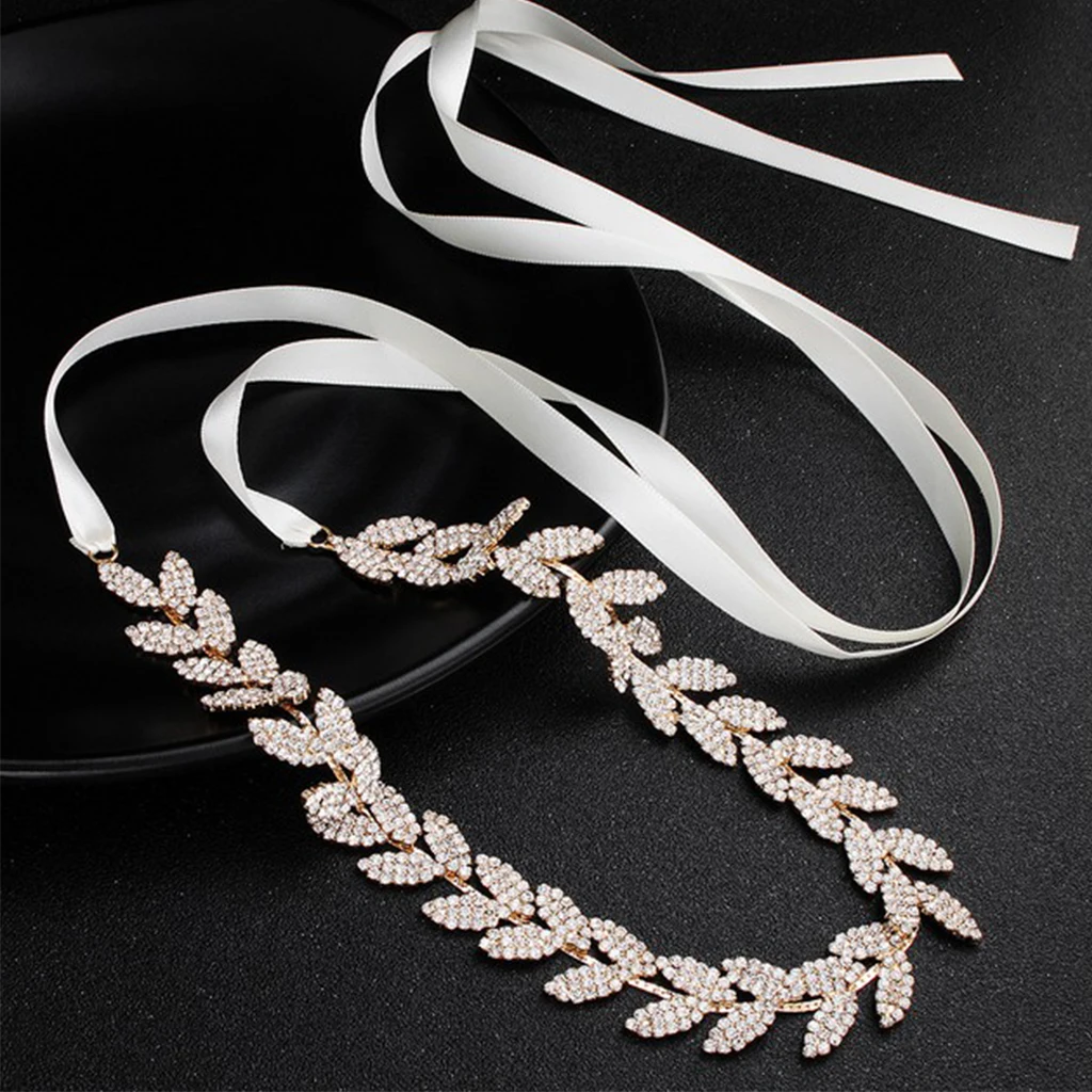Crystal Gold Leaf Satin Bridal Sash Wedding Belt for Bride Bridesmaid, Gifts