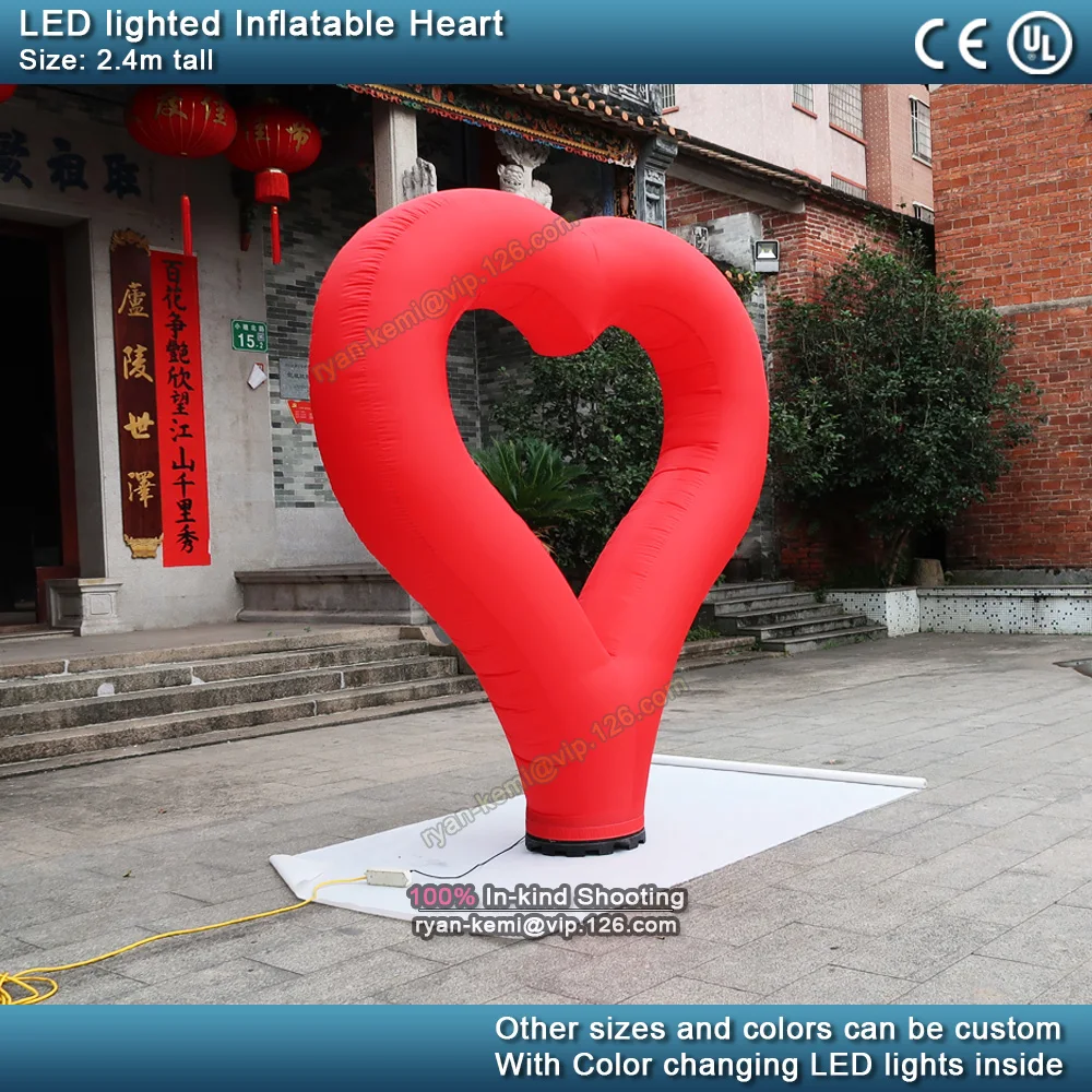 Free shipping 2.4m tall LED lighting inflatable heart outdoor romantic inflatable love balloon for wedding party decoration use 3