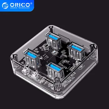 

ORICO 4 Ports USB3.0 HUB New Design Transparent HUB With External Power Supply Port SuperSpeed Date Cable 30cm/100cm