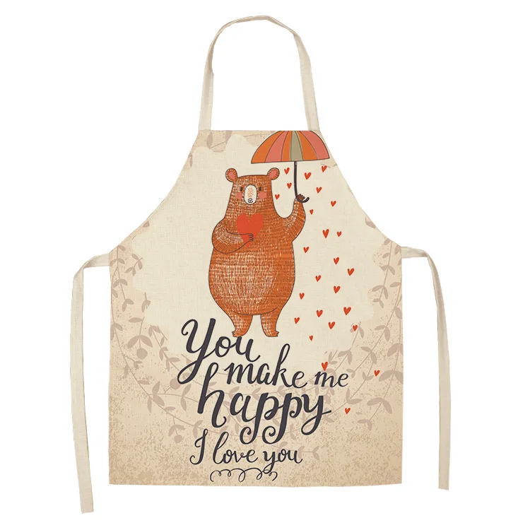 1 Pcs Lovely Cartoon Rabbit Printed Kitchen Aprons for Women Kids Sleeveless Cotton Linen Cooking Cleaning Tools