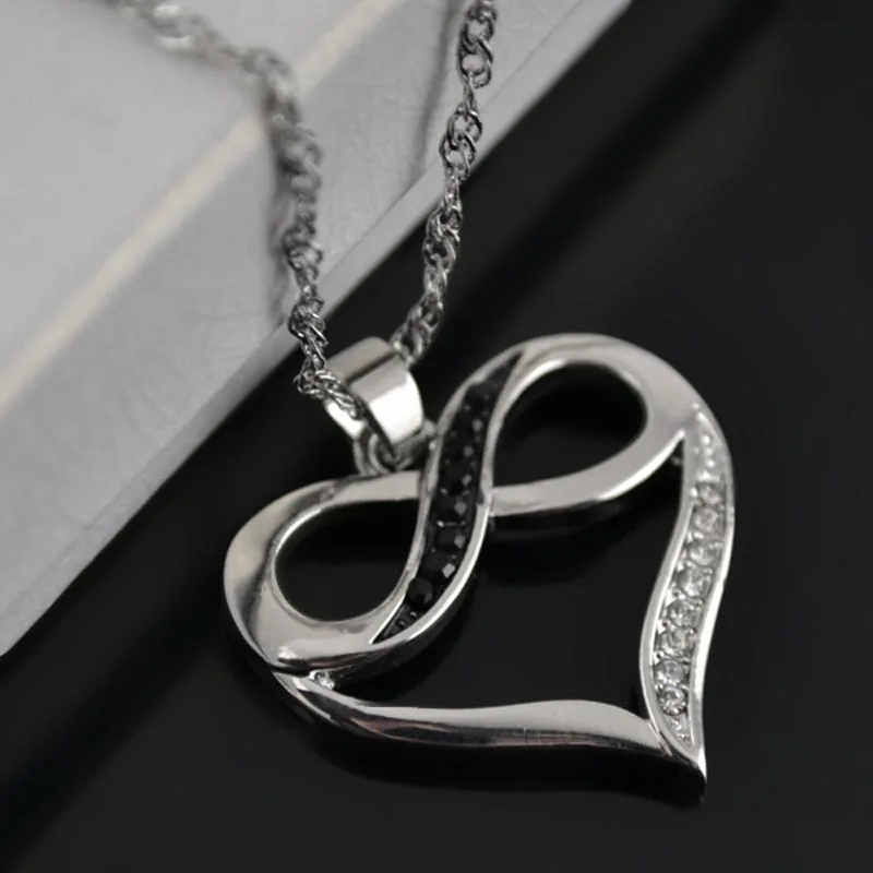 

Exquisite Silver Plated Infinity Heart Necklace Black/White Zircon Crystal Bridal Necklace Wedding Jewelry Lover Gifts for Women