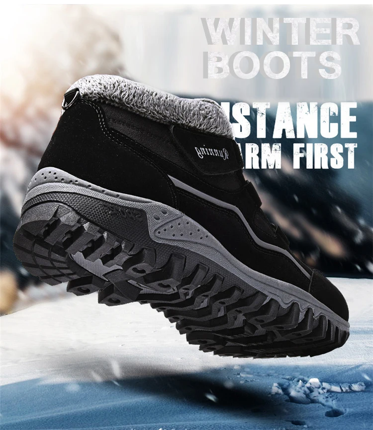 Men Boots Thick Bottom Solid Color Keep Warm Large Size 40-48 Snow Boots High Quality Plush Cold-resistant Fashion Men's Shoes