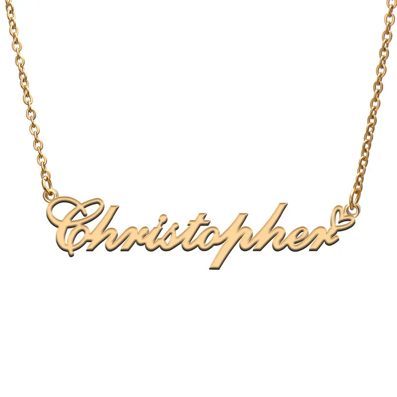 

Christopher Name Love Heart Necklace for Women Stainless Steel Jewelry Nameplate Pendant Femme Mother Child Girls Gift