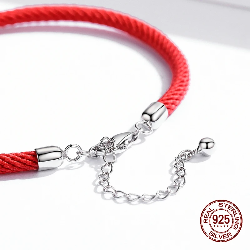 Красный Канатный браслет с подвесками для женщин, Регулируемый браслет Pandora 16 см до 21 см, подарок на день рождения, ювелирное изделие из стерлингового серебра 925 пробы