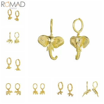 

925 Sterling Silver Hoop Earrings For Women Drop Animal Elephant Cheetah Circle Earring Hoops Round Earings Jewelry Pendientes