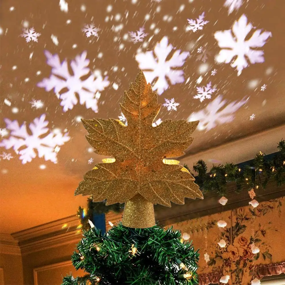 

New Moving Snowflake Lights Led Tree Top Star Projection Lamp Leaf Type Christmas Tree Projection Lamp Snowstorm Top Lamp