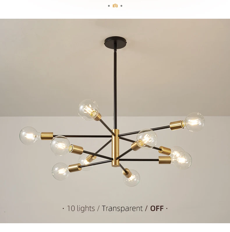 gold chandelier Nordic Pendant Lamp Black Chandeliers for Living Room Bedroom Ceiling Decor Iron Art Match Variety of Bulbs Home Indoor Lighting dining room lights