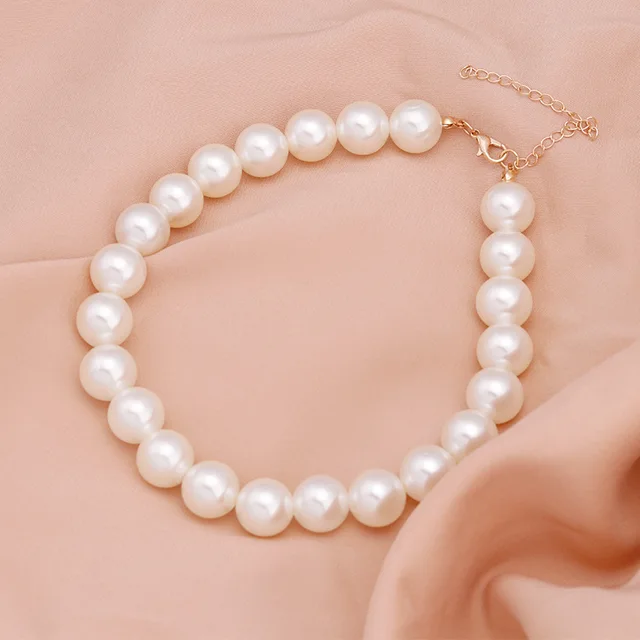 Elegant Big White Imitation Pearl Beads Choker Clavicle Chain Necklace For Women Wedding Jewelry Collar 2021 New 4