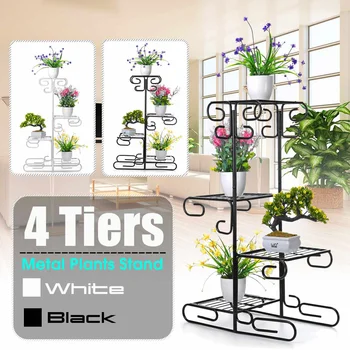 

4 Tier Metal Flower Plant Holder Stand Rack Wood Shelves Balcony Flower Rack Pot Plant Stand Garden Bonsai Display Shelf Decor