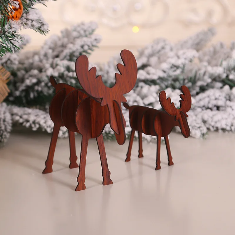 Новые рождественские деревянные украшения для стола с оленем DIY сшивание лося деревянные украшения креативные рождественские украшения стола ремесла