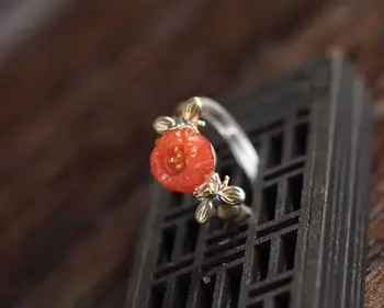 

Natural South Red Flower Ring Adjustable