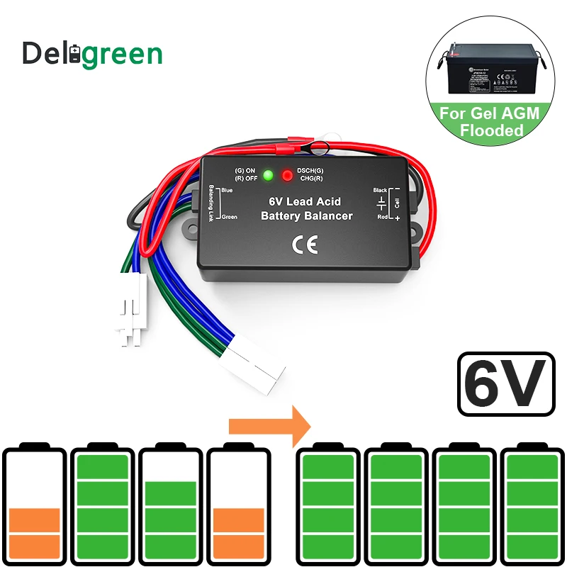 With Led QNBBM 6V Lead Acid Battery Equalizer Balancer BMS Flooded AGM GELL Battery Anti-vulcanization,Anti-corossion 1pcs