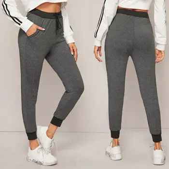 

Goocheer Women High Waist Gray Leggings Workout Slim Pants Fashion Drawstring Fitness Leggings Casual Trousers