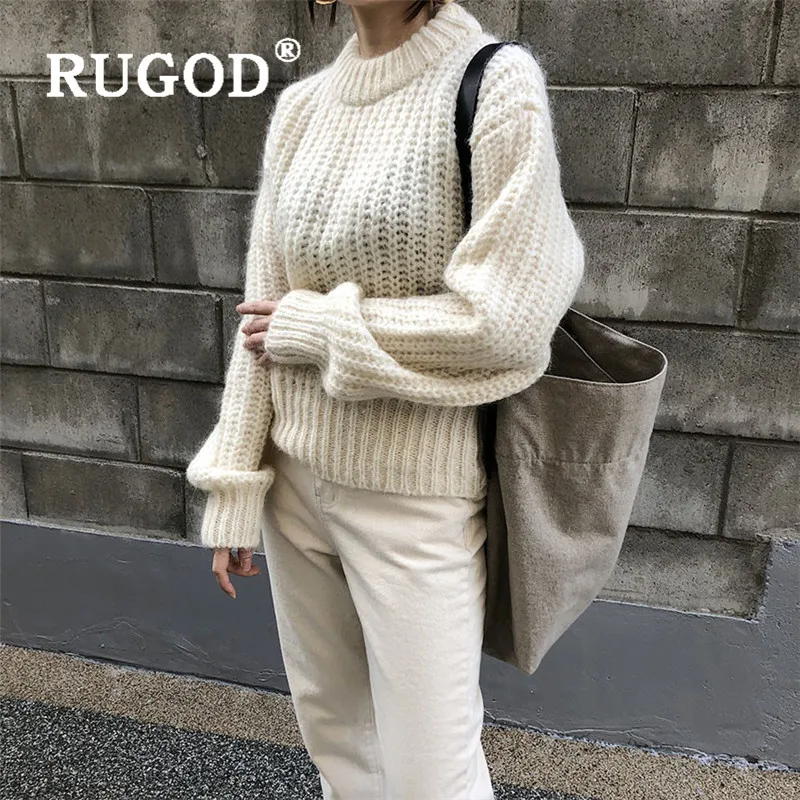 RUGOD полый Однотонный свитер с круглым вырезом пуловер Simplee джемпер Зимние Топы для женщин Элегантный трикотаж размера плюс корейский стиль