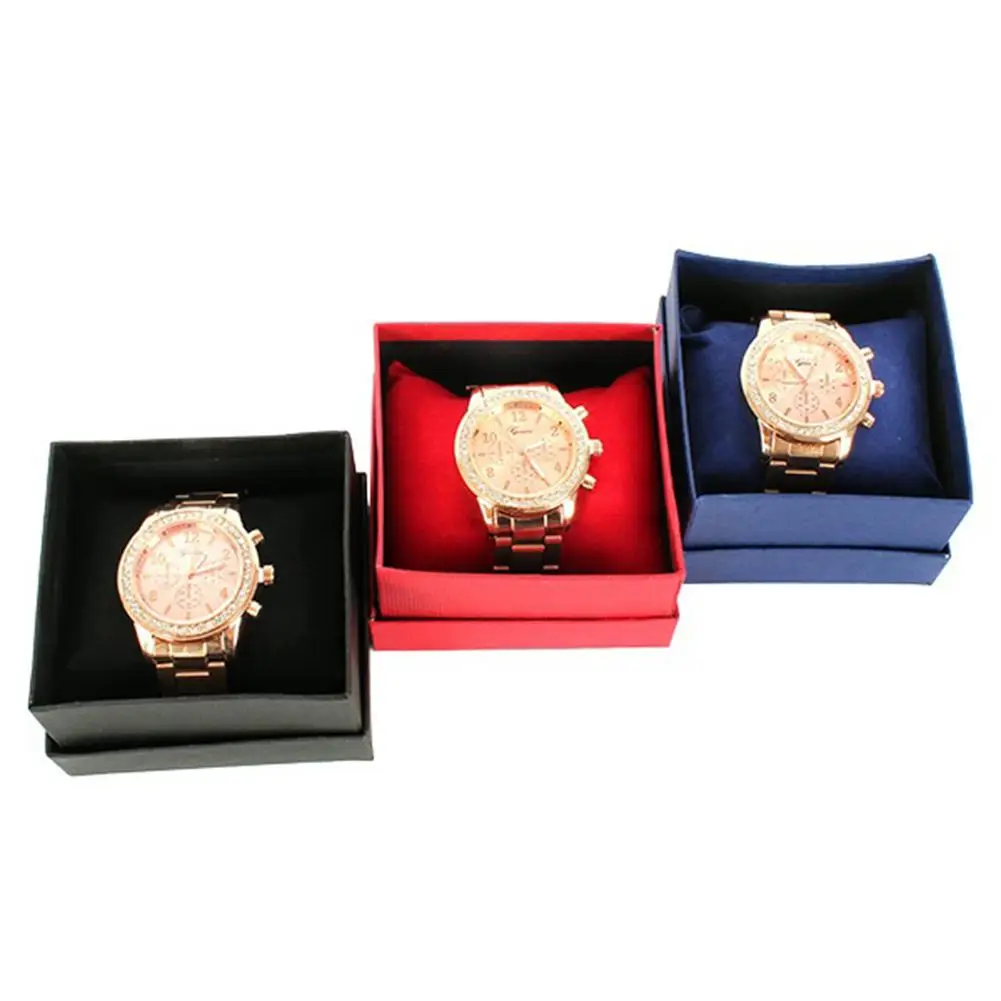 HOT Fashion Square Cardboard Storage Case Watch Bangle Jewelry Gift Box with Pillow Pads 8.8cm x 8.2cm x 5.5cm